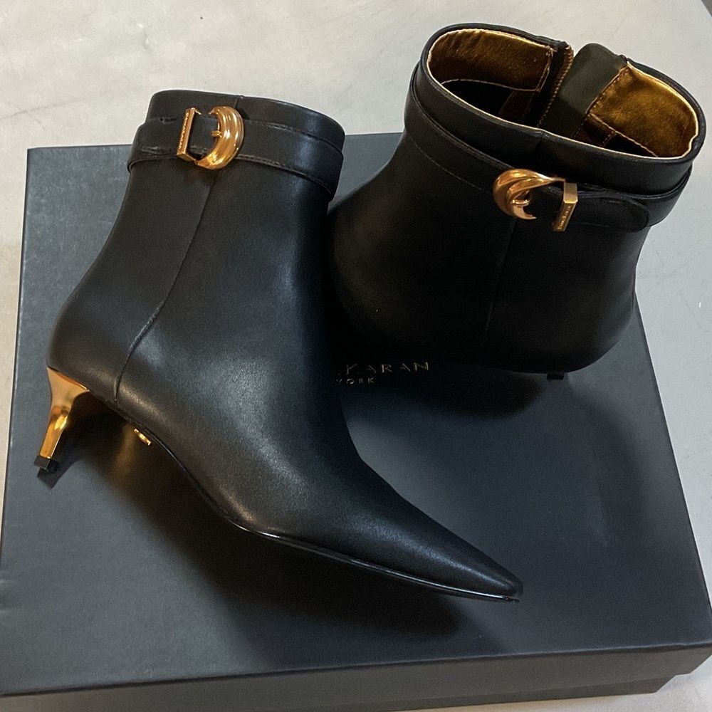 Donna Karan Black Ankle Boots with Gold Buckles